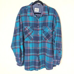 Saugatuck Dry Goods Co. Lined Flannel Shirt Teal Navy Plaid Vintage Workwear 2X‎
